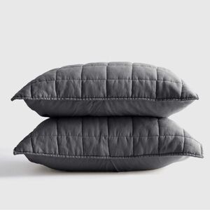 Quince European Linen Box Quilted King Sham Set in Charcoal Grey